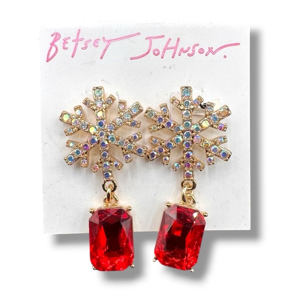 Betsey Johnson Multicolor Snowflake Earrings with Red Gems
